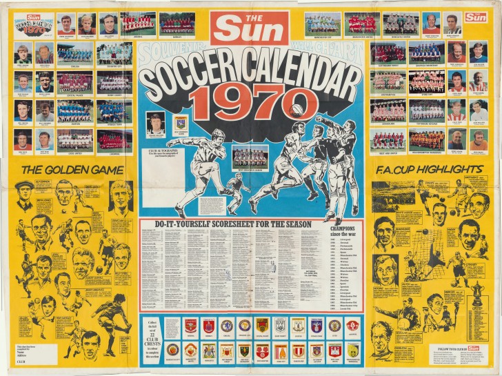 The Sun Souvenir Wall Chart Soccer Calendar 1970